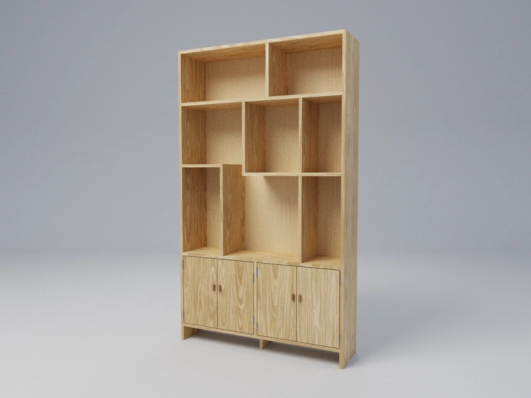 White Oak Asymmetric Bookcase with Cabinet Doors | Woodworking Design, picture 3 of 5