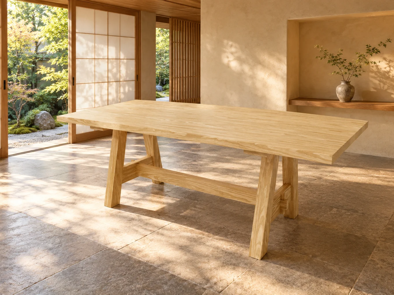 White Oak Trestle Dining Table | 84-Inch Woodworking Design, picture 2 of 5