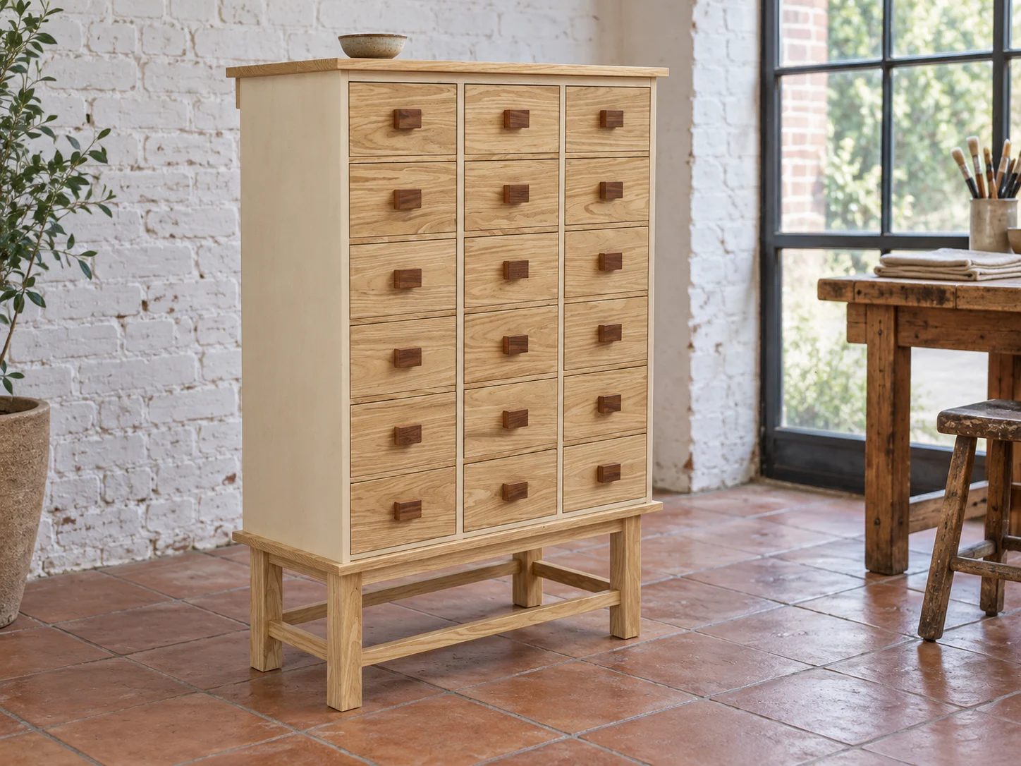 White Oak Apothecary Cabinet with 18 Drawers and Wooden Runners, picture 3 of 5