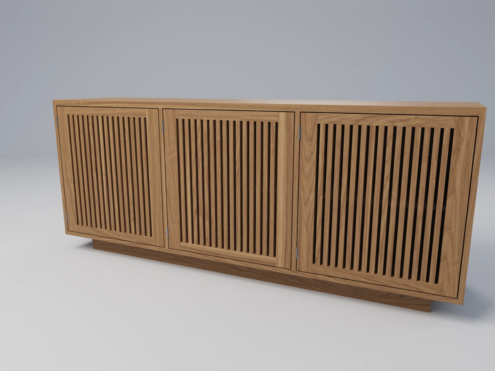 Walnut Slatted Sideboard: 72-Inch Three-Door Cabinet, picture 4 of 5