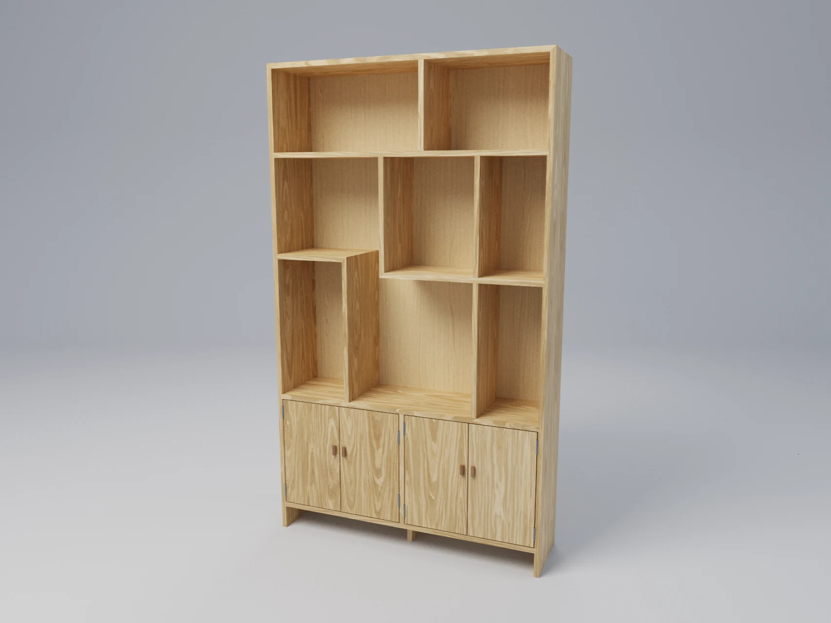 White Oak Asymmetric Bookcase with Cabinet Doors | Woodworking Design, picture 5 of 5