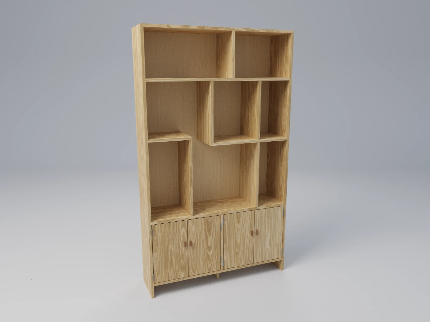 White Oak Asymmetric Bookcase with Cabinet Doors | Woodworking Design, picture 4 of 5