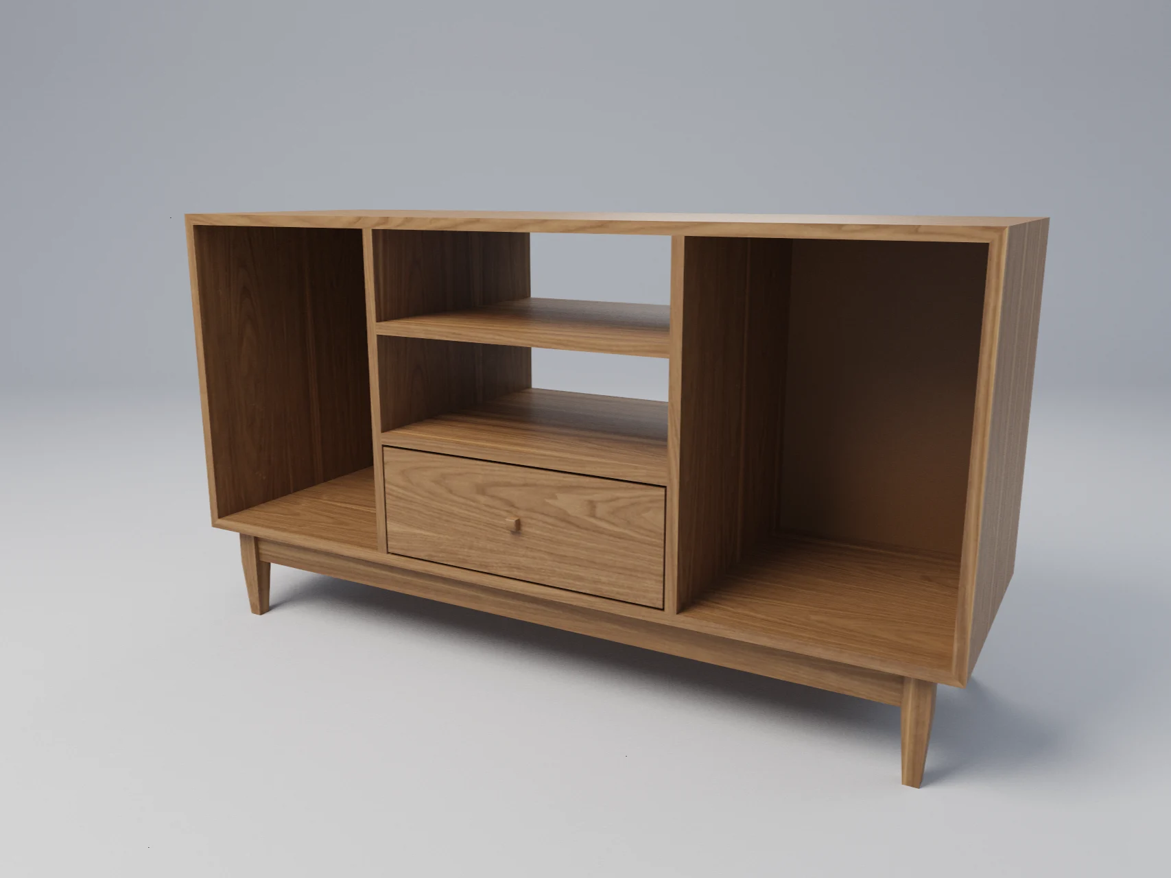 Walnut Record Console: 54-Inch Vinyl Storage Cabinet with Drawer, picture 4 of 5