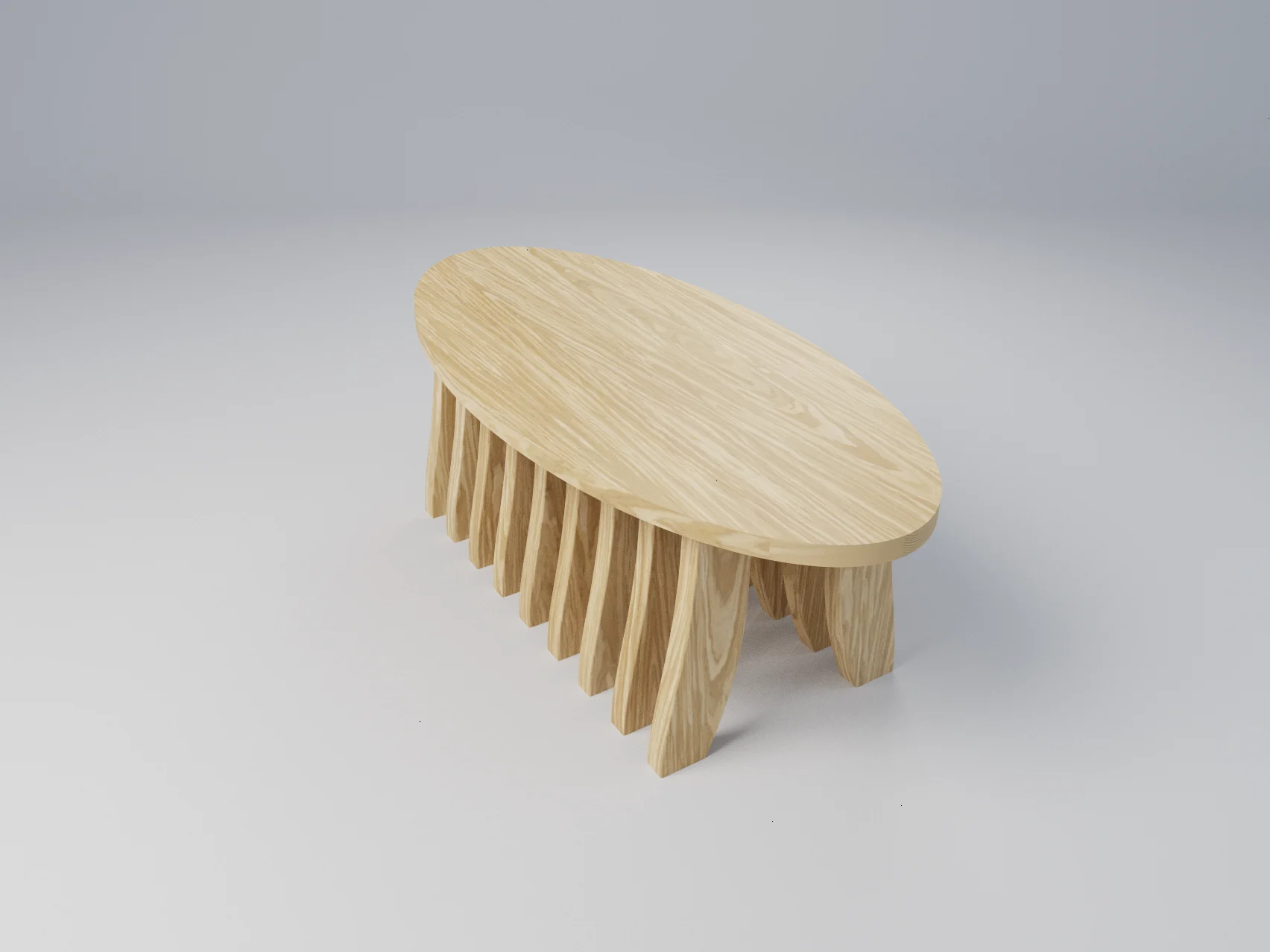 White Oak Sculptural Coffee Table with Oval Top and Curved Ribs, picture 5 of 5