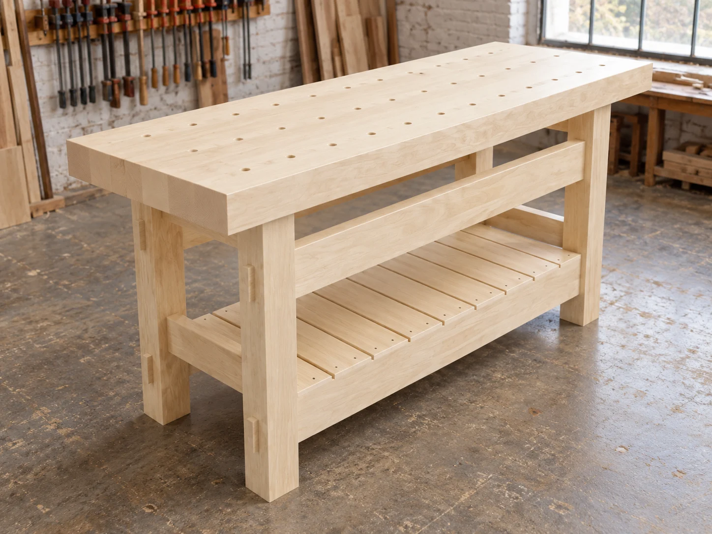 Solid Maple Workbench with Dog Holes and Mortise-and-Tenon Joinery, picture 3 of 5