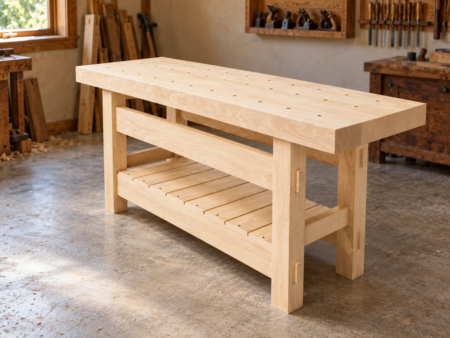 Solid Maple Workbench with Dog Holes and Mortise-and-Tenon Joinery, picture 1 of 5