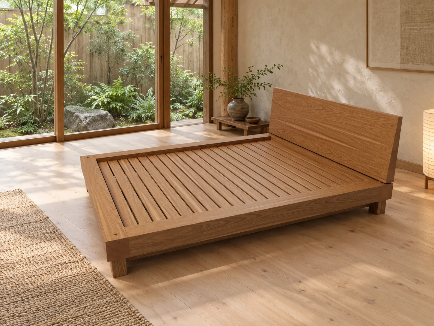 Walnut Japanese Platform Bed: Queen Frame with Pinned Timber Joinery, picture 2 of 4