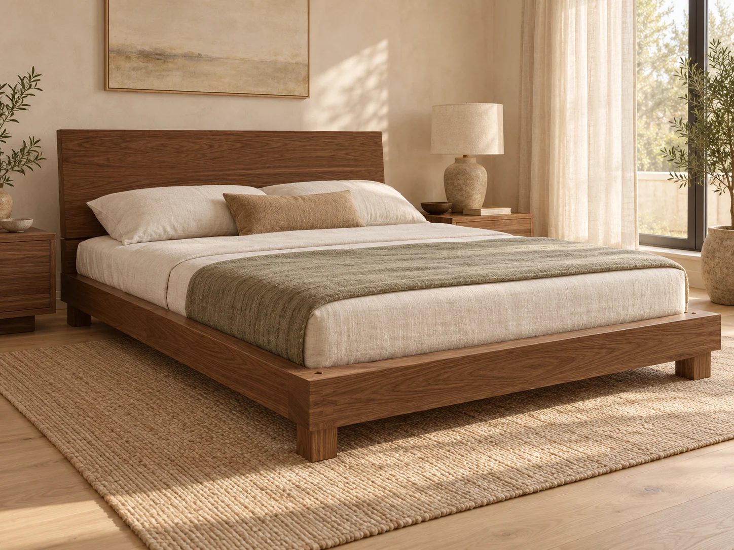 Walnut Japanese Platform Bed: Queen Frame with Pinned Timber Joinery, picture 1 of 4