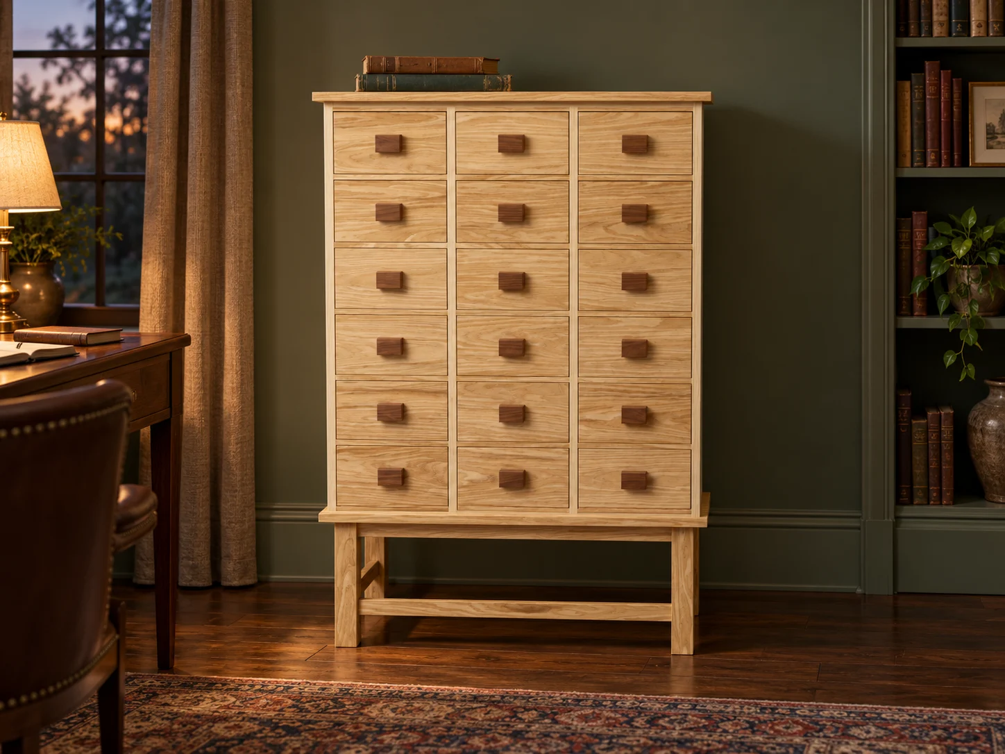 White Oak Apothecary Cabinet with 18 Drawers and Wooden Runners, picture 2 of 5