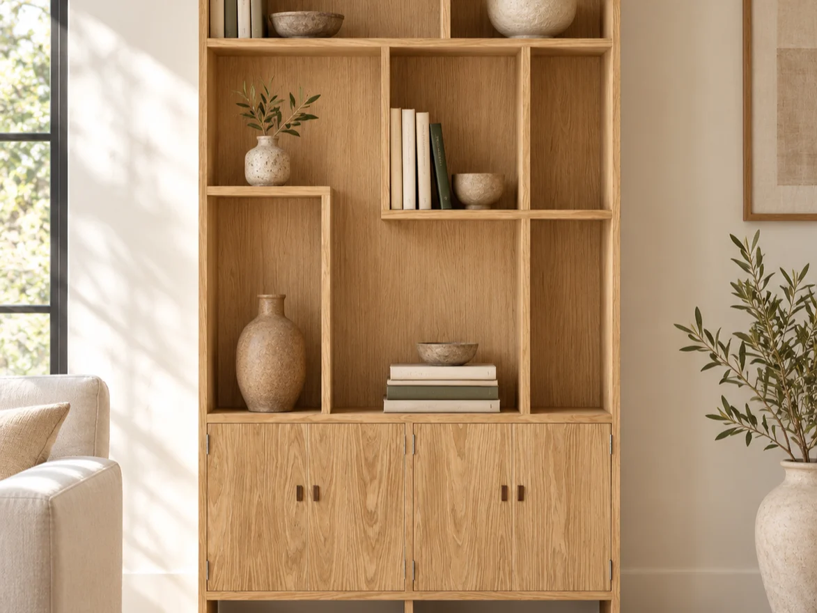 White Oak Asymmetric Bookcase with Cabinet Doors | Woodworking Design, picture 4 of 5